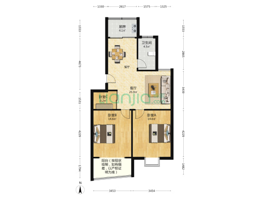 江南华庭 3室1厅1卫 90平方