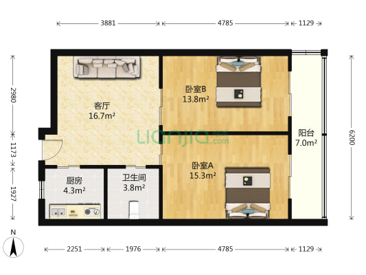 海委公寓 2室1厅1卫 67平方