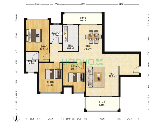 聚福公馆 3室2厅2卫 115平方