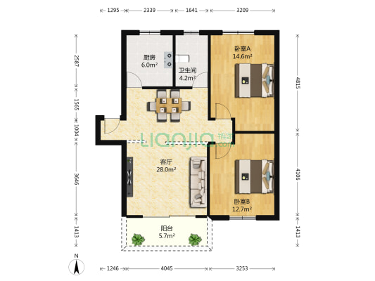 金竹园南座 2室1厅1卫 80平方