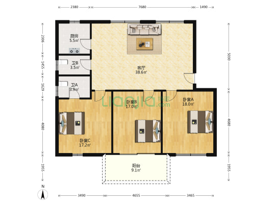 越秀北路1098号 3室1厅2卫 129平方