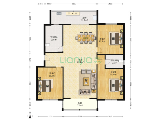 皇苑小区 3室1厅2卫 186平方