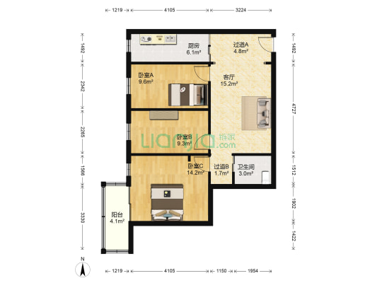 洪宇大厦 3室1厅1卫 97平方
