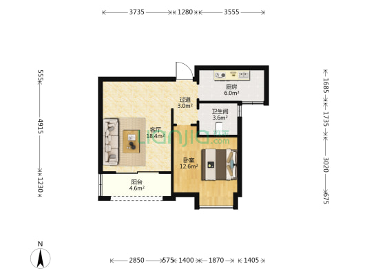 锦和家园 1室1厅1卫 62平方