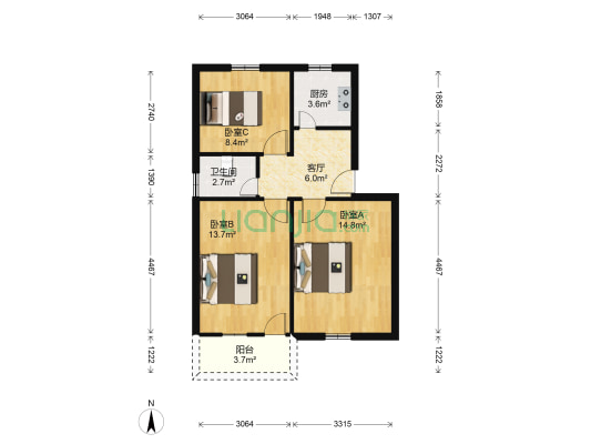 平塘村 3室1厅1卫 64平方