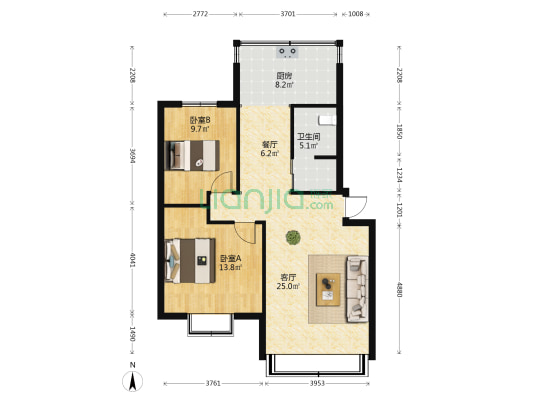 铁路局职工宿舍 2室2厅1卫 69平方