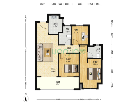 秋时皓月府 3室1厅2卫 104平方