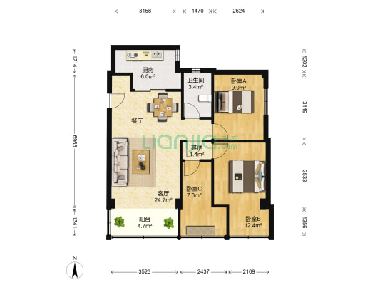 太子山庄 3室1厅1卫 87平方