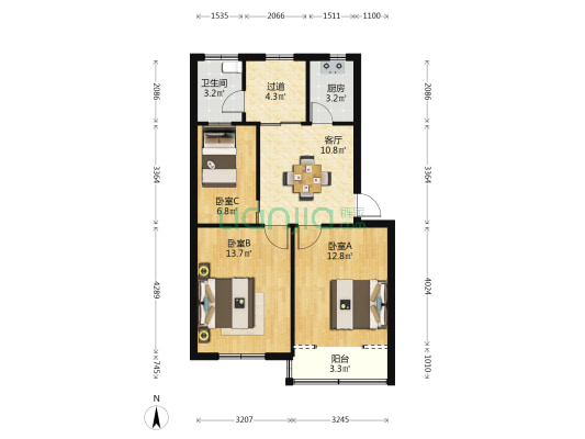 崧厦财税所宿舍 3室1厅1卫 66平方