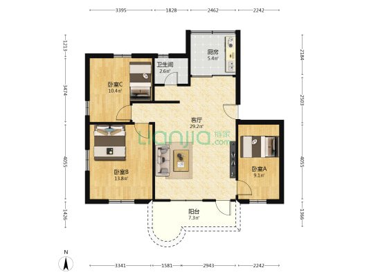 吉祥南街 3室1厅1卫 89平方
