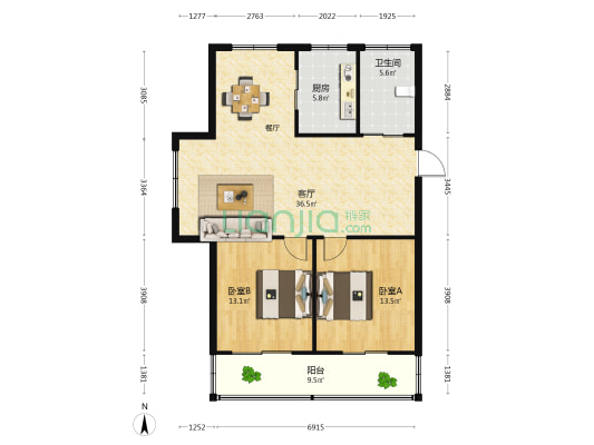 新华园 2室1厅1卫 92平方