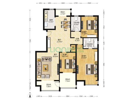 益田影人四季花园 3室2厅2卫 156平方