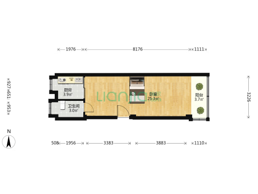 蒙城路116号 1室0厅1卫 44平方