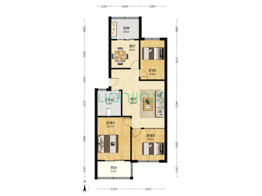 中建八局宿舍 3室2厅1卫 90平方