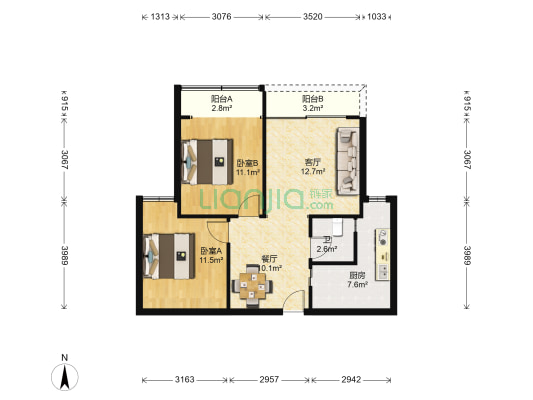 国雅蔷薇居 2室2厅1卫 73平方
