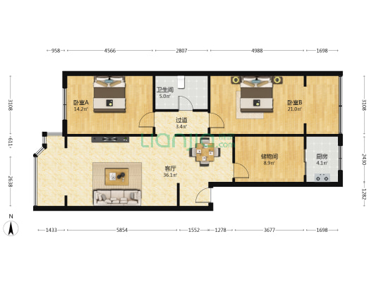益和苑 2室1厅1卫 108平方