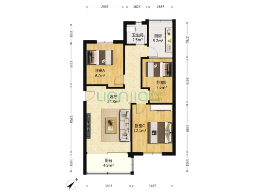 文汇学校教师家属楼 3室1厅1卫 77平方