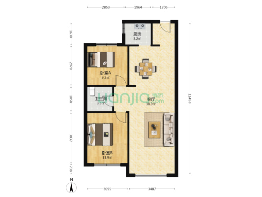 中海时代公馆 2室1厅1卫 90平方