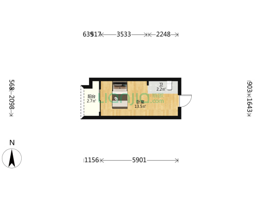 彰泰欢乐颂 1室0厅1卫 28平方