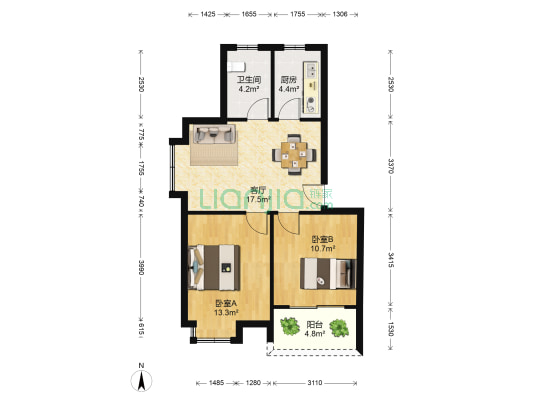 湘都公寓梅溪坊 2室1厅1卫 69平方