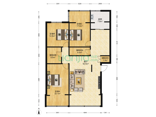 磨子巷8号附1号 3室1厅0卫 117平方