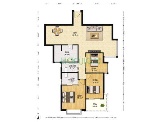 城中雅苑 3室1厅2卫 117平方