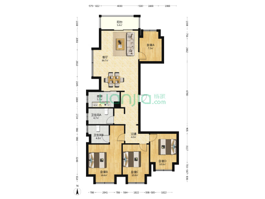 大华公园天下时光园 4室1厅2卫 146平方