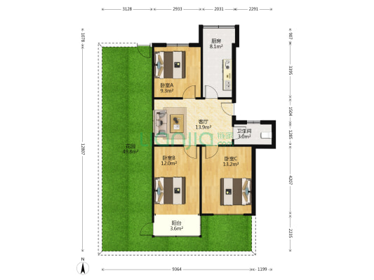 福州南路（市南东区） 3室1厅1卫 77平方