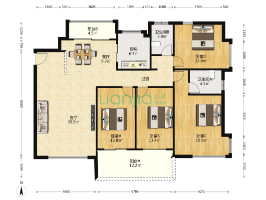 学府道 4室2厅2卫 158平方