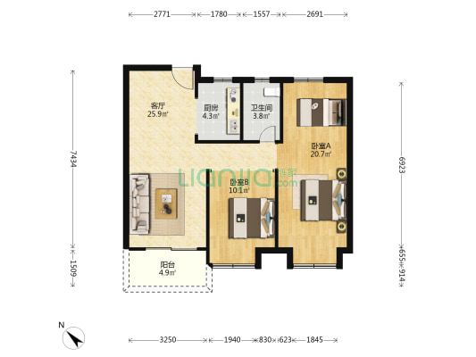 融创城二期C3地块 2室1厅1卫 93平方