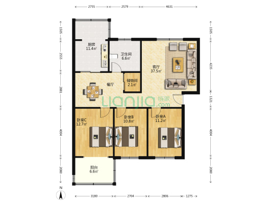 工一街10号院 3室1厅1卫 114平方