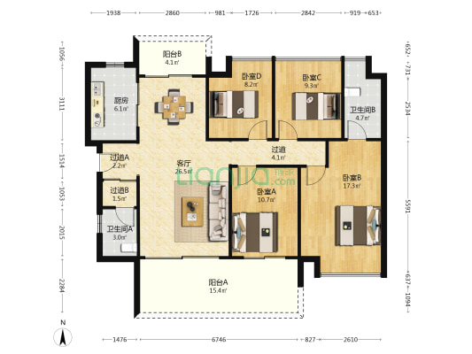 城光悦景 4室1厅2卫 140平方