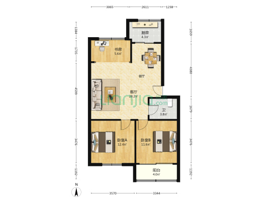 邮政公寓 3室1厅1卫 86平方