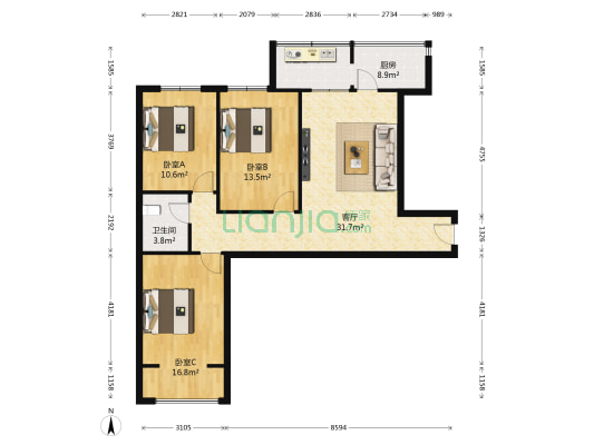 亚太·东方星座 3室1厅1卫 121平方