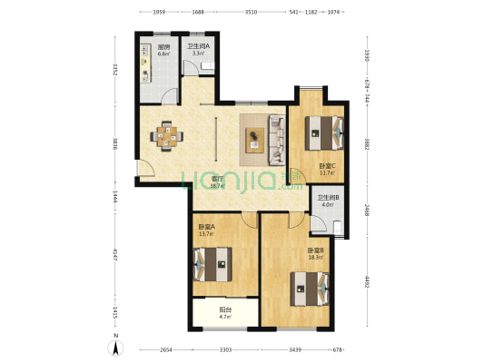 万方名城·悦心园 3室1厅2卫 125平方