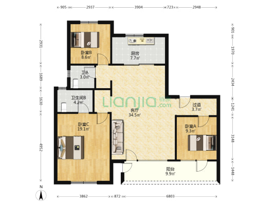 灵山湾壹号三期 3室1厅2卫 139平方