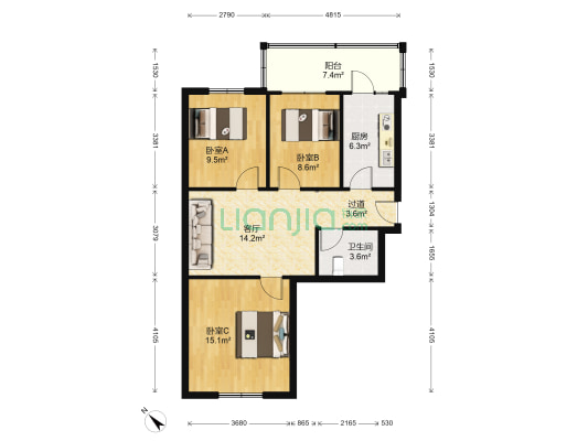 动源小区 3室1厅1卫 90平方