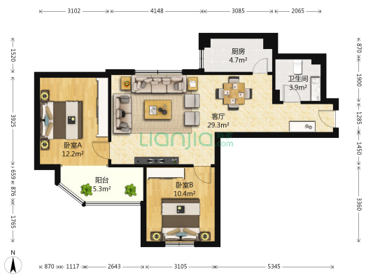 际华西苑 2室1厅1卫 87平方