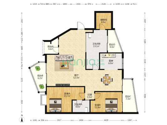 美源·日月城 2室1厅2卫 152平方