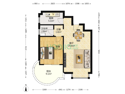 曙光泊岸 1室1厅1卫 65平方