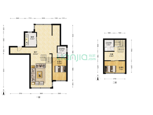文德艺墅 2室1厅2卫 93平方