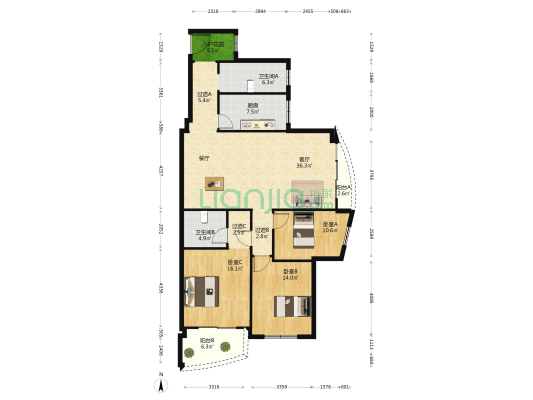 中环汇景大厦 3室1厅2卫 154平方