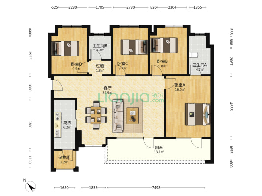 朗诗·上林熙华府2期 4室1厅2卫 137平方