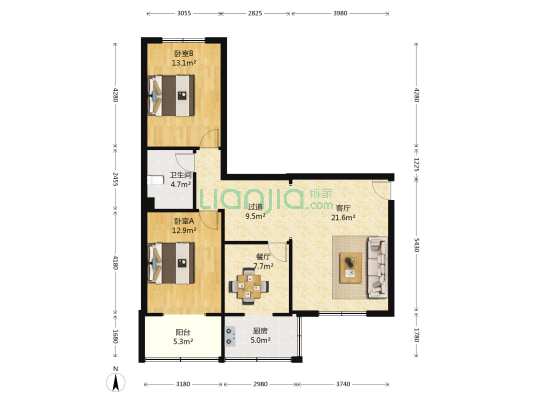 圃园路5号 2室2厅1卫 90平方