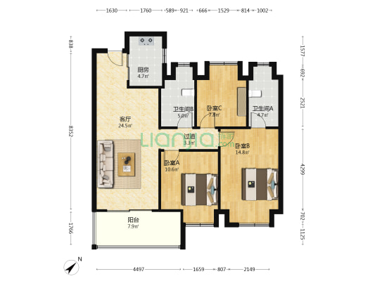 保利香颂四期 3室1厅2卫 105平方