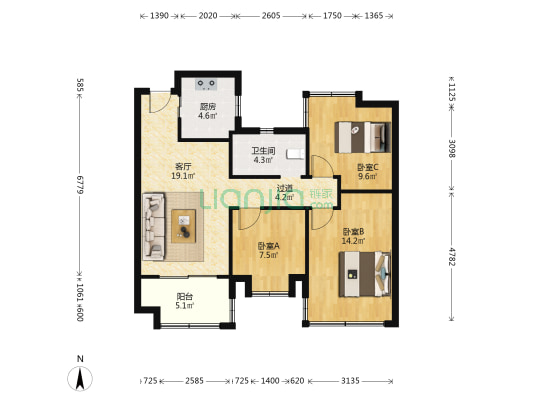 融侨天越中区 3室1厅1卫 87平方