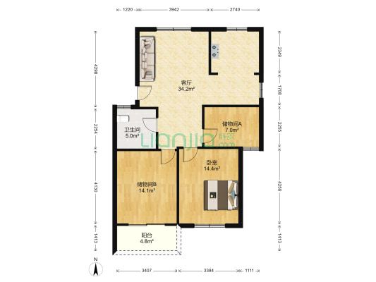 运河人家梅仙坊 1室1厅1卫 96平方