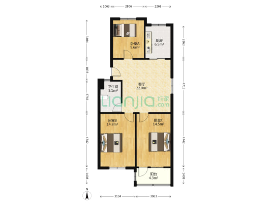 检察院家属院 3室1厅1卫 92平方
