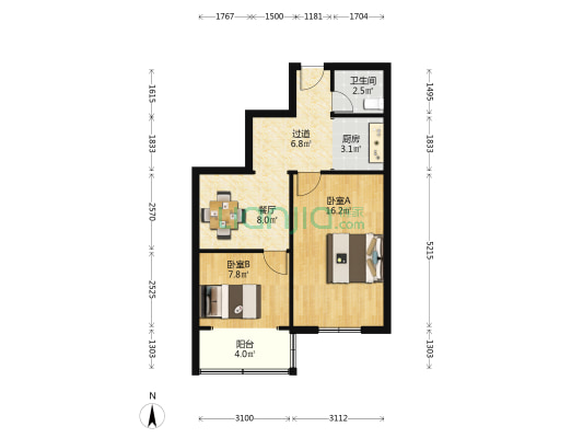 新崇中路 2室1厅1卫 61平方