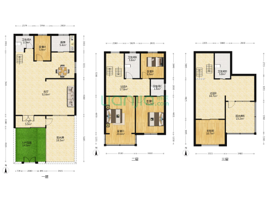 兴达小区 联体别墅 使用高面积大  三层别墅-户型图